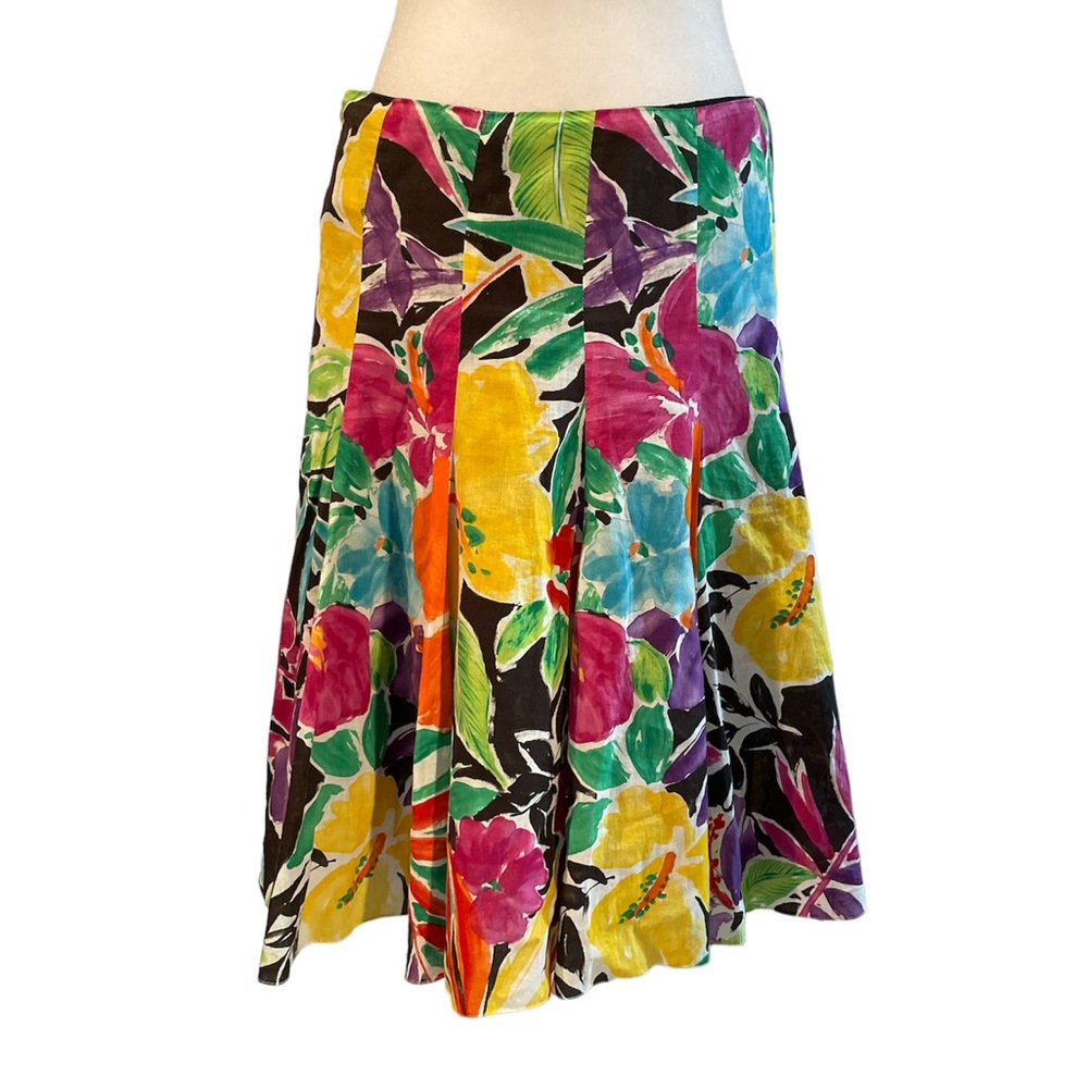 Lauren Ralph Lauren Multi-Color Floral & Leaf Print Pleated Knee Length Skirt 4P